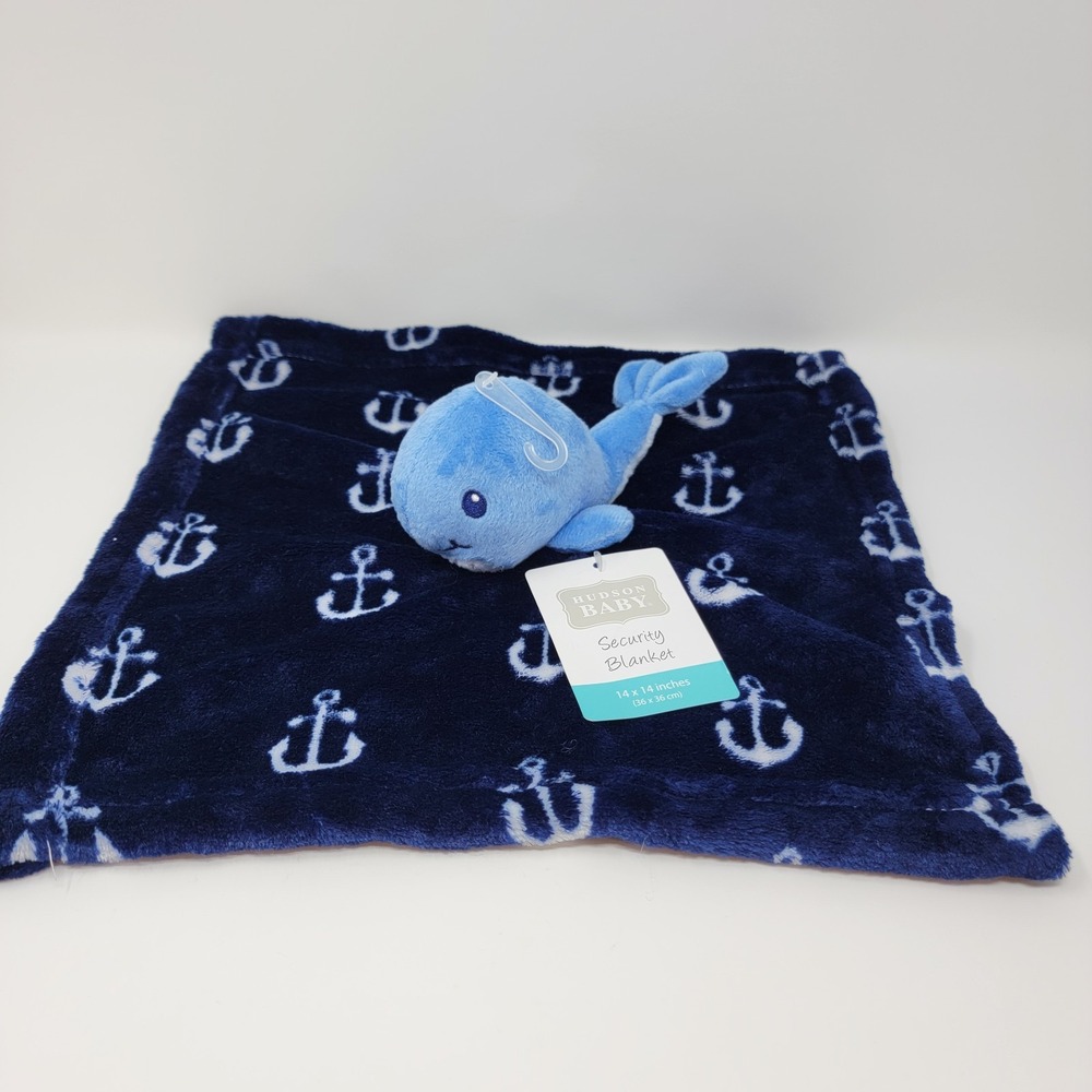 NWT HB Hudson Baby Whale Anchor Nautical Plush Navy Blue Lovey Security Blanket